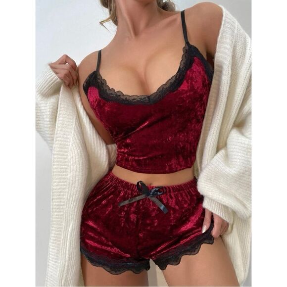 Velvet Two Piece Pajama Holiday Sleepwear Set - Picture 1 of 7